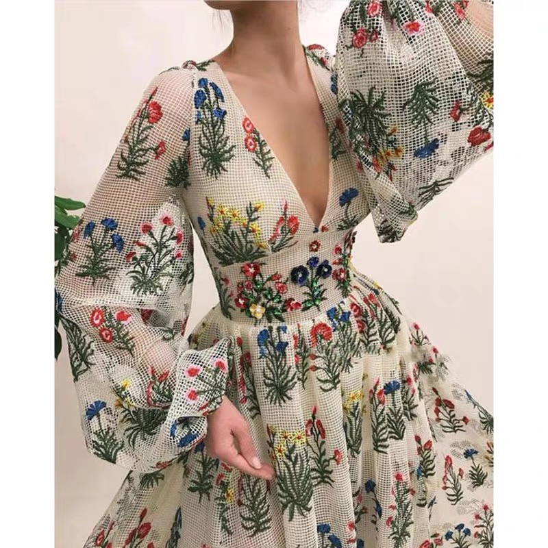 High quality embroidery net dress EVD38 image