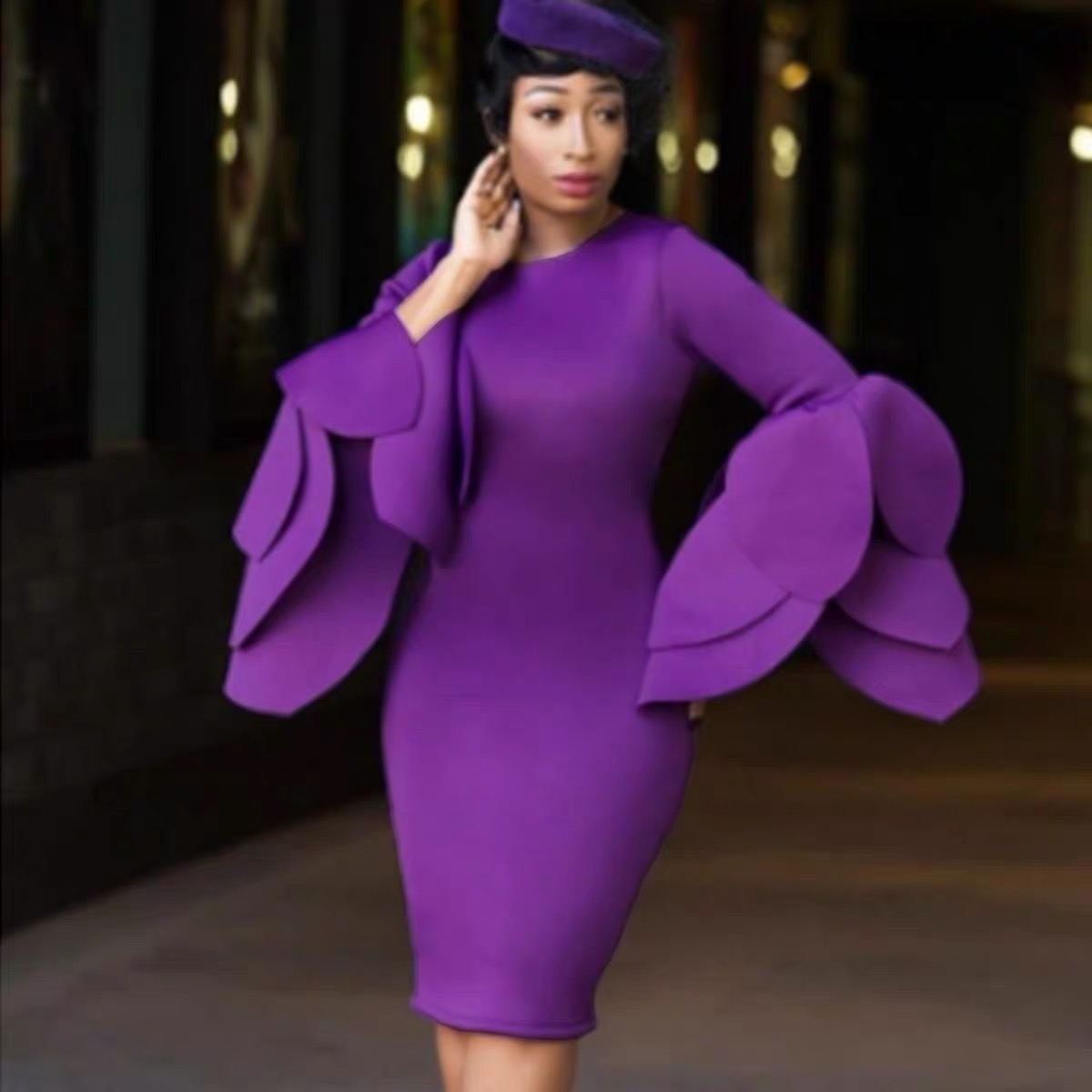 Rich aunty ruffle sleeves dress EBC38 image