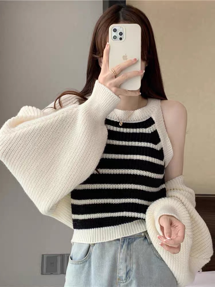 Soft life babe knit tank top & sweater shawl TZZ1314 image